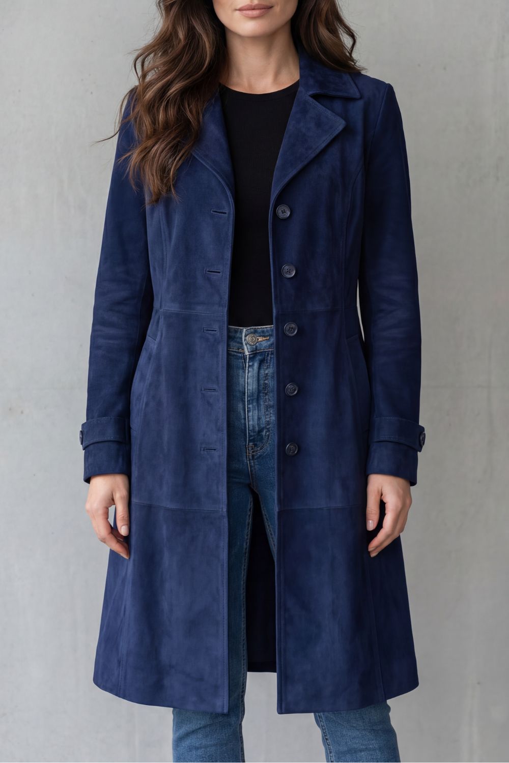 Women's Longline Vintage Suede-Finish Coat – Navy