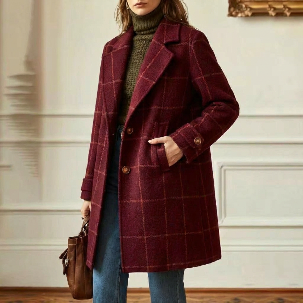 Women's Wool Blend Check Coat – Office & Casual
