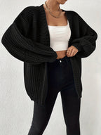 Women's Black Chunky Knit Open-Front Cardigan