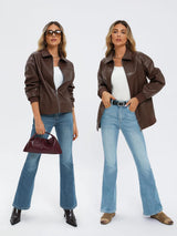 Oversized Faux Leather Bomber Jacket for Women – Casual Wear, Everyday Style