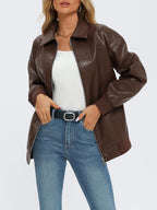 Oversized Faux Leather Bomber Jacket for Women – Casual Wear, Everyday Style