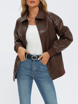 Oversized Faux Leather Bomber Jacket for Women – Casual Wear, Everyday Style