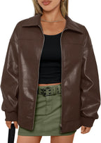 Oversized Faux Leather Bomber Jacket for Women – Casual Wear, Everyday Style