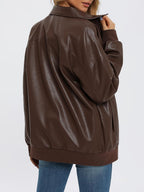 Oversized Faux Leather Bomber Jacket for Women – Casual Wear, Everyday Style