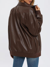 Oversized Faux Leather Bomber Jacket for Women – Casual Wear, Everyday Style