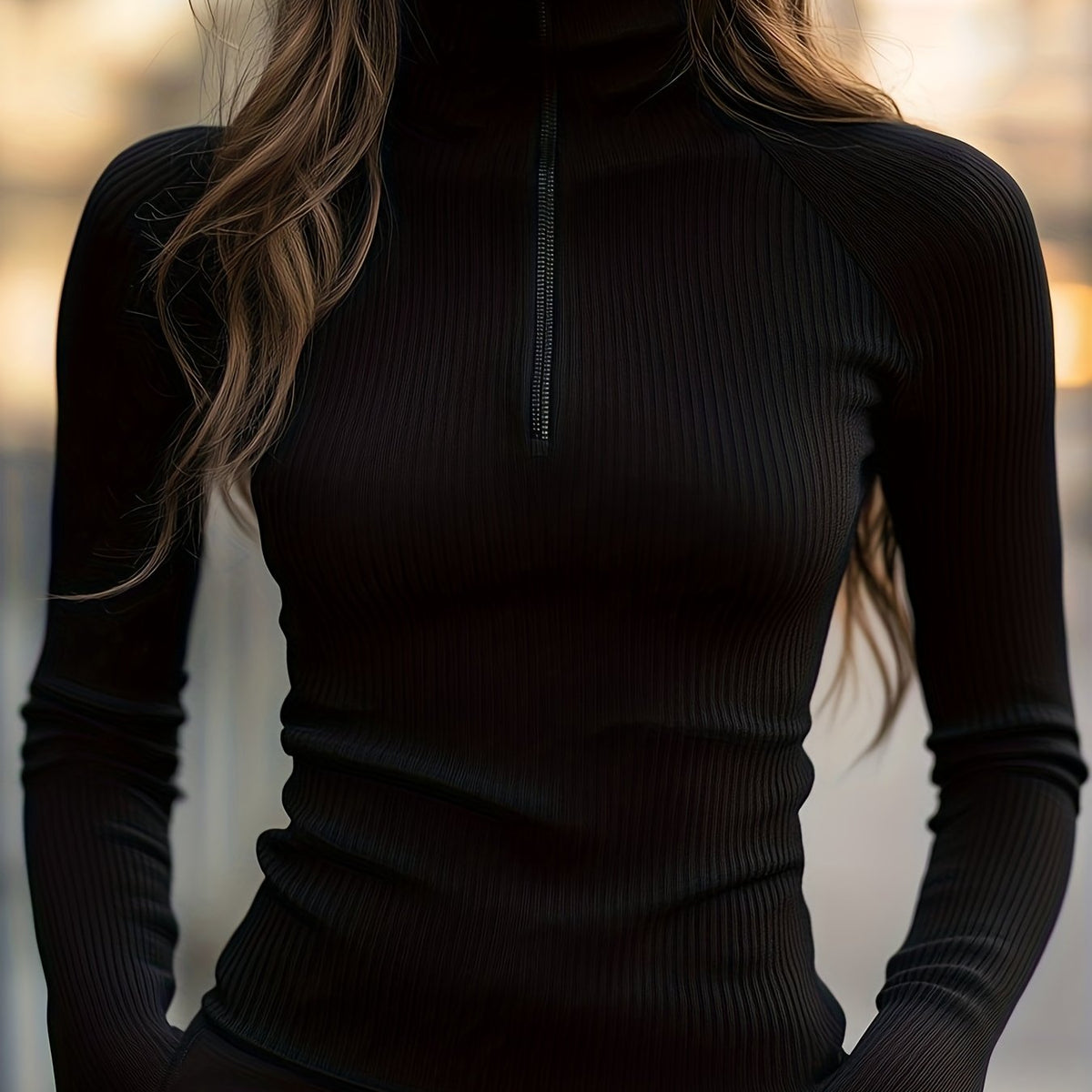 Women's Half-Zip High Neck Fitted Top