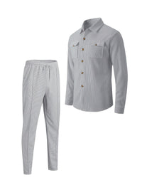 Men's Two-Piece Button-Front Set with Drawstring Trousers