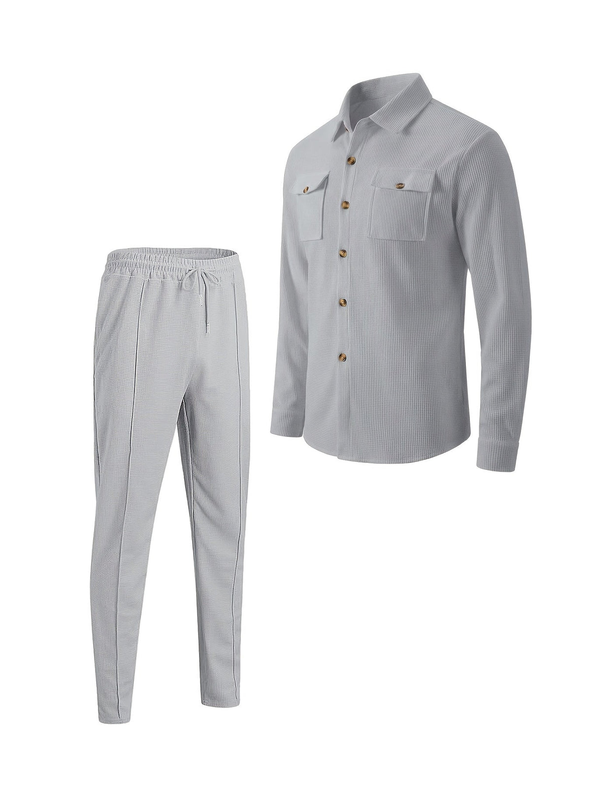 Men's Two-Piece Button-Front Set with Drawstring Trousers