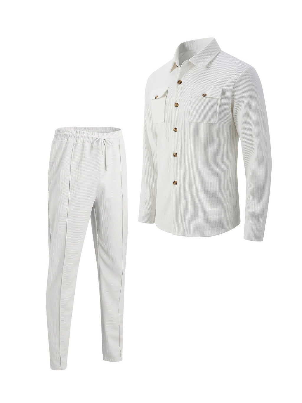 Men's Two-Piece Button-Front Set with Drawstring Trousers