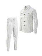 Men's Two-Piece Button-Front Set with Drawstring Trousers