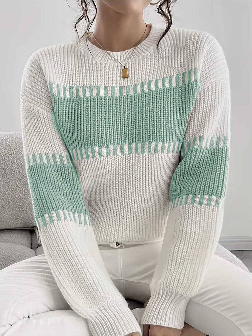Women's Colour Block Striped Jumper – Drop Shoulder
