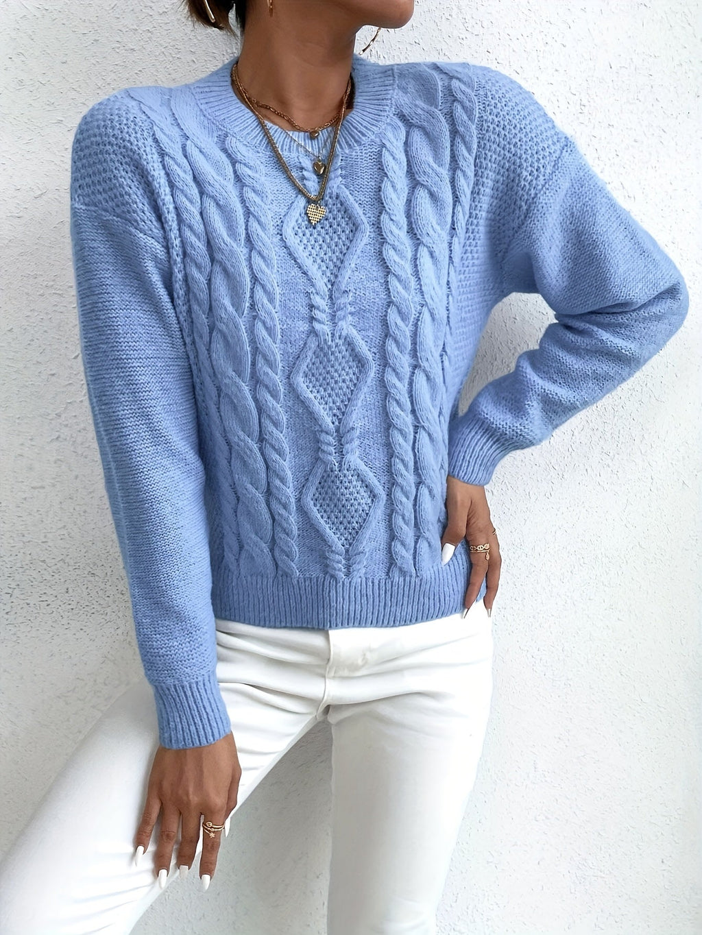 Women's Chunky Cable Knit Jumper – Drop Shoulder