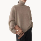 Women's Cashmere Roll Neck Jumper – Relaxed Fit – Camel