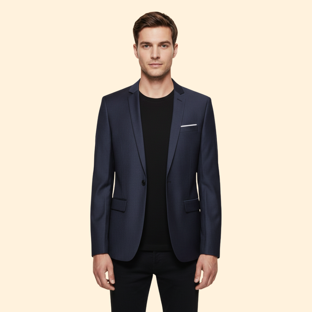 Men's Single-Button Lined Blazer – Office & Casual – Dark Blue