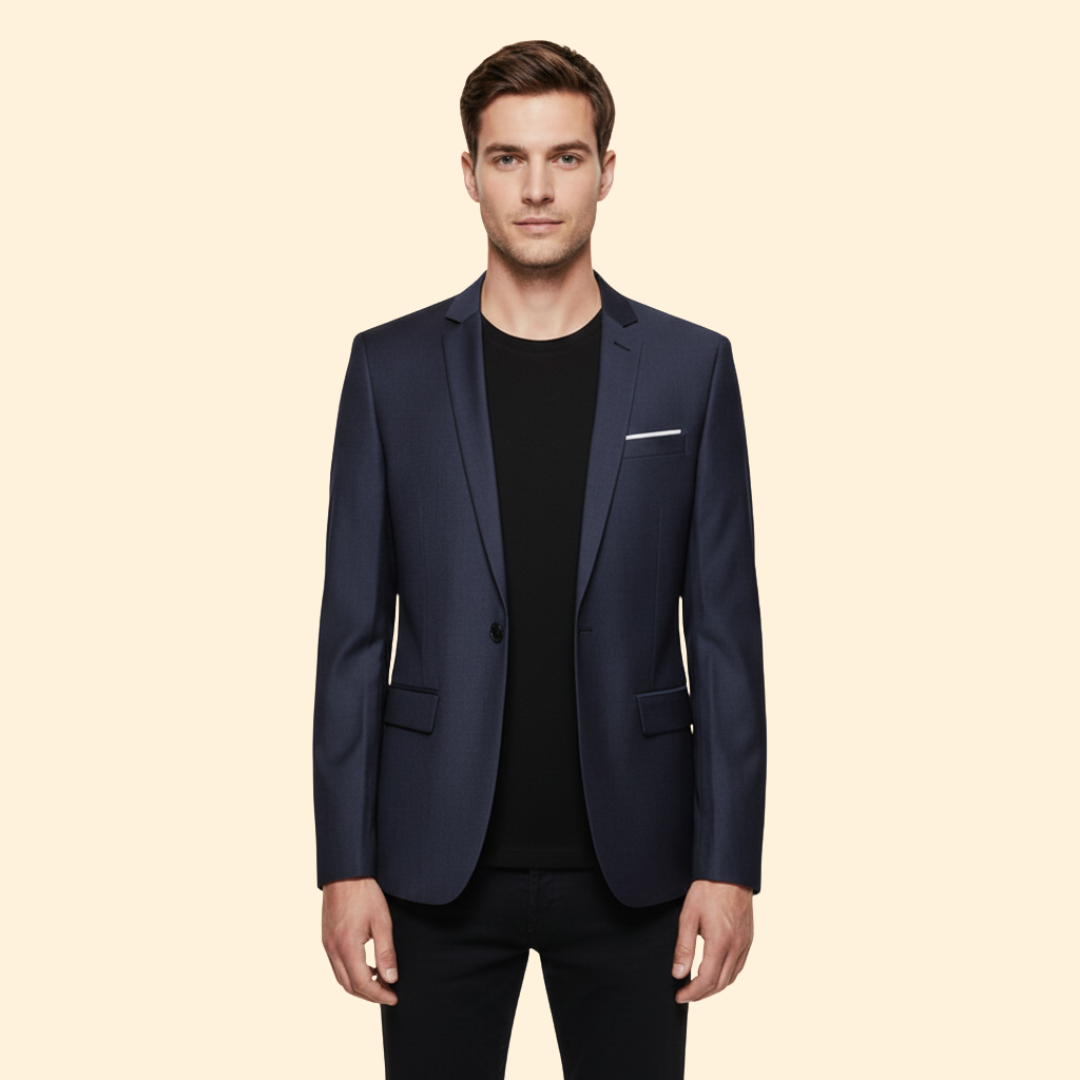Men's Single-Button Lined Blazer – Office & Casual – Dark Blue