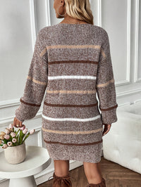 Women's Striped Jumper Dress – Brown & Cream
