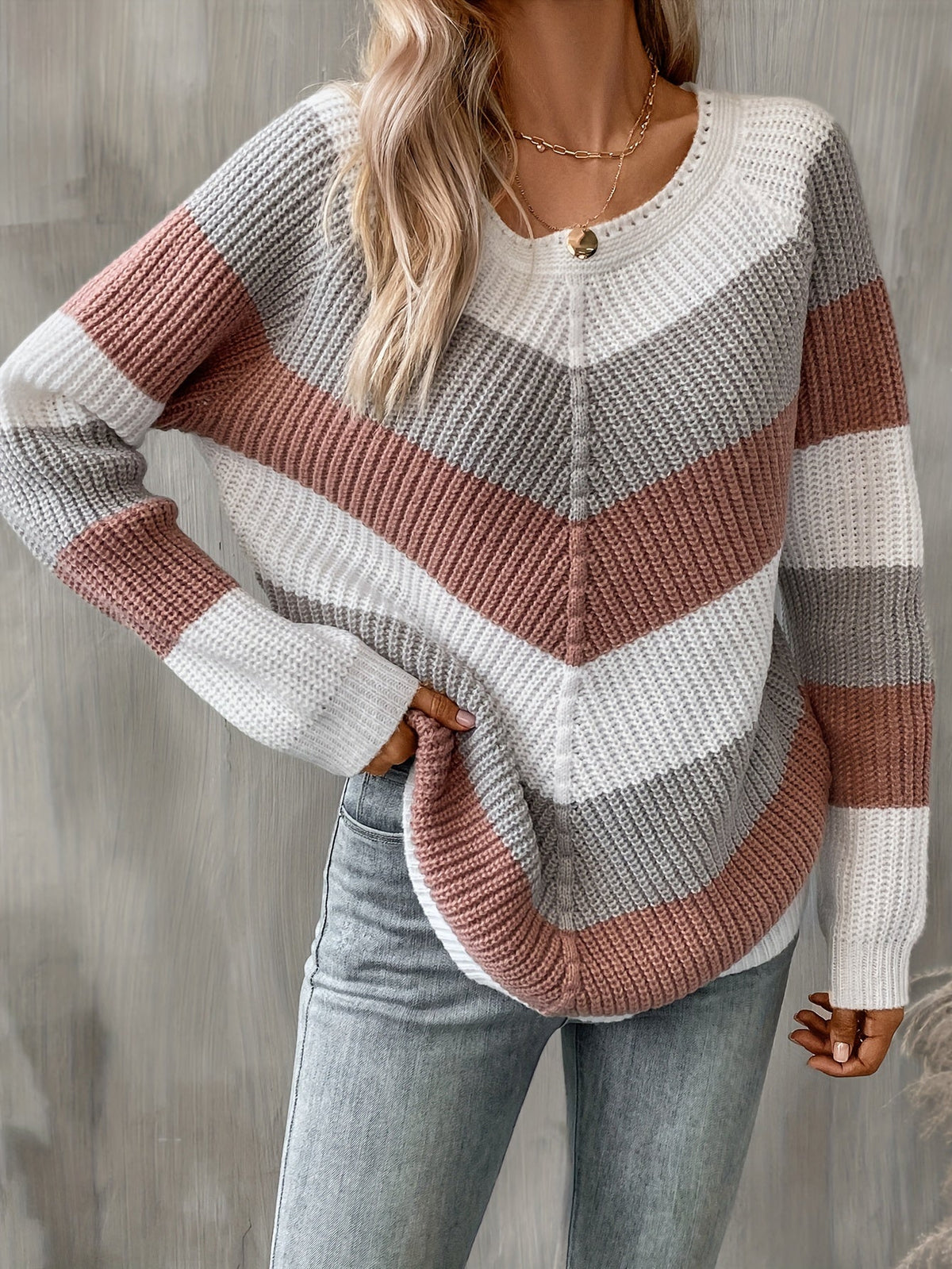 Women's Colour Block Chevron Knit Jumper