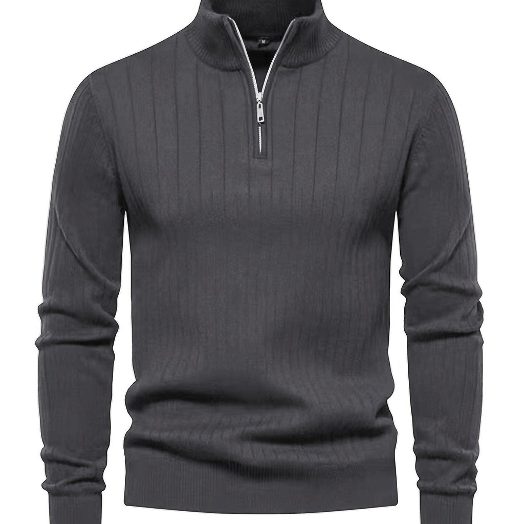 Men's Quarter-Zip Stand Collar Jumper – Grey
