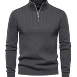 Men's Quarter-Zip Stand Collar Jumper – Grey