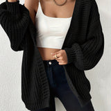 Women's Black Chunky Knit Open-Front Cardigan – Black