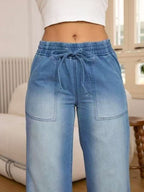 Women's Relaxed Wide-Leg Jeans with Drawstring