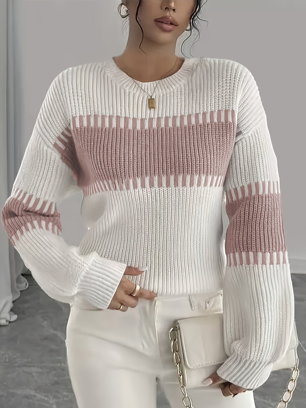 Women's Colour Block Striped Jumper – Drop Shoulder