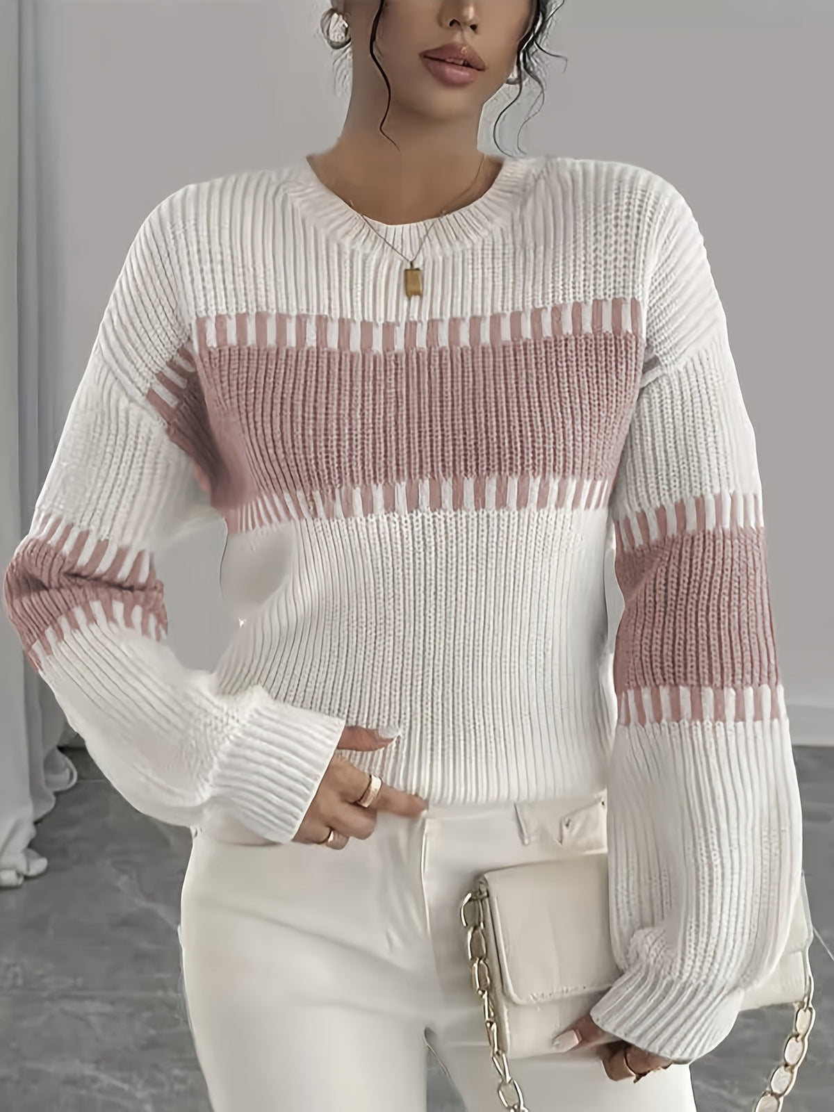 Women's Colour Block Striped Jumper – Drop Shoulder