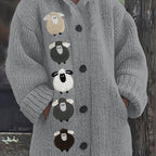 Women's Chunky Hooded Cardigan with Sheep Design