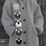 Women's Chunky Hooded Cardigan with Sheep Design