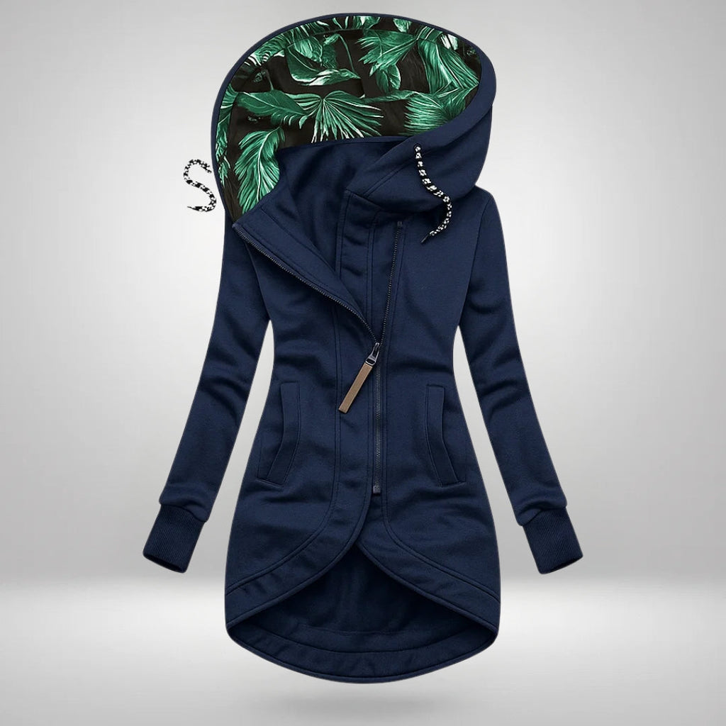 Women's Elegant Coat – Casual Wear, Office Style – Navy Blue