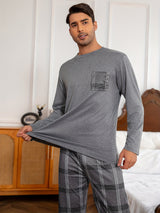 Men's Grey Plaid Lounge Set – Top & Trousers