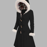 Women's Black Fur-Trimmed Hooded Longline Coat – Black