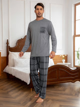 Men's Grey Plaid Lounge Set – Top & Trousers