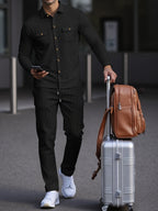 Men's Two-Piece Button-Front Set with Drawstring Trousers