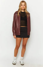 Rote PU Bomberjacke – Casual, Streetwear