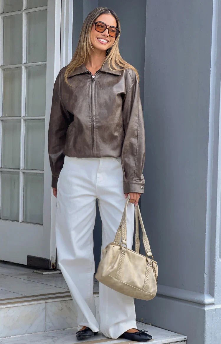 Vintage Brown Bomber Jacket – Casual Wear, Stylish Outfit