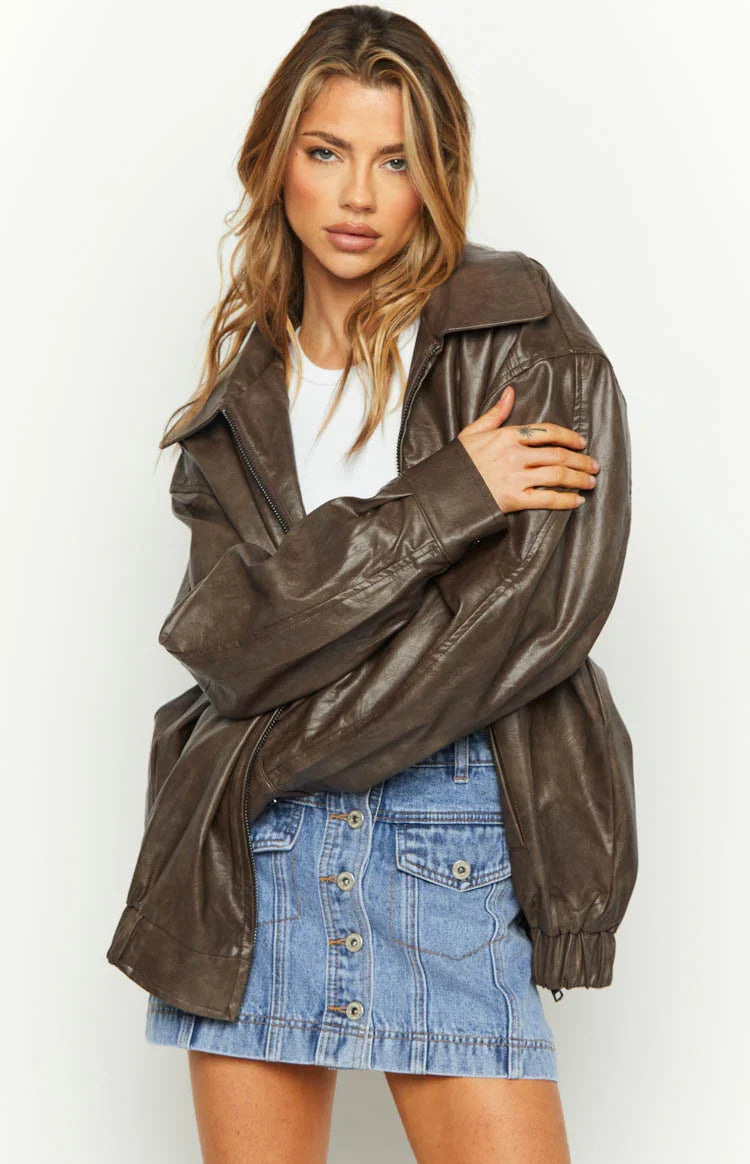 Vintage Brown Bomber Jacket – Casual Wear, Stylish Outfit
