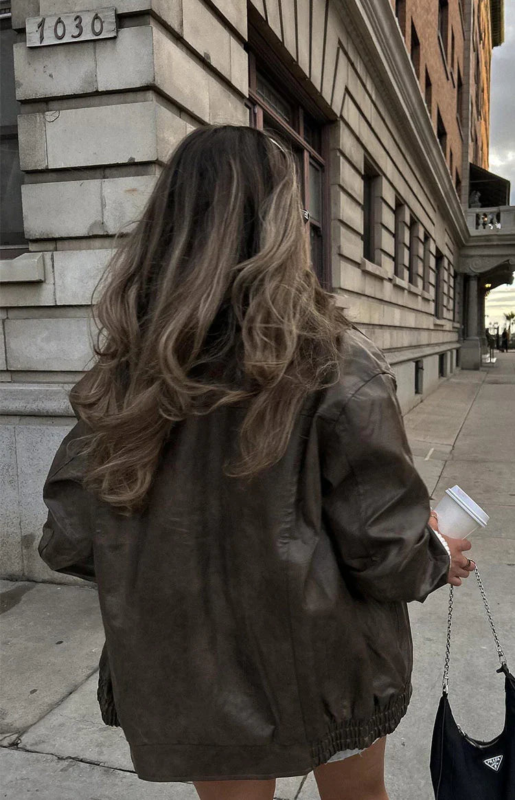 Vintage Brown Bomber Jacket – Casual Wear, Stylish Outfit