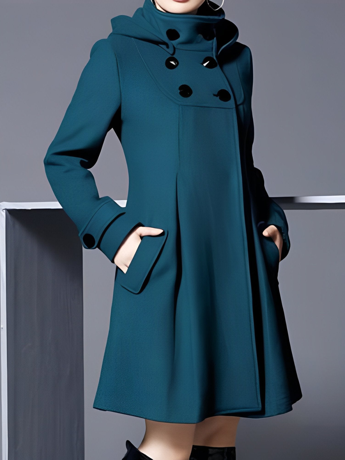 Women's A-Line Funnel Neck Coat – Blue