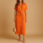 Ankle-Length V-Neck Draped Dress - Elegant Evening Wear for Women, Versatile Style for Special Occasions