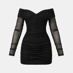Black Sparkle Mesh Mini Dress - Evening Wear for Women