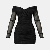 Black Sparkle Mesh Mini Dress - Evening Wear for Women
