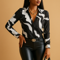Black and White Printed Women's Blouse | Lightweight Short Sleeve Casual Top for Everyday Wear