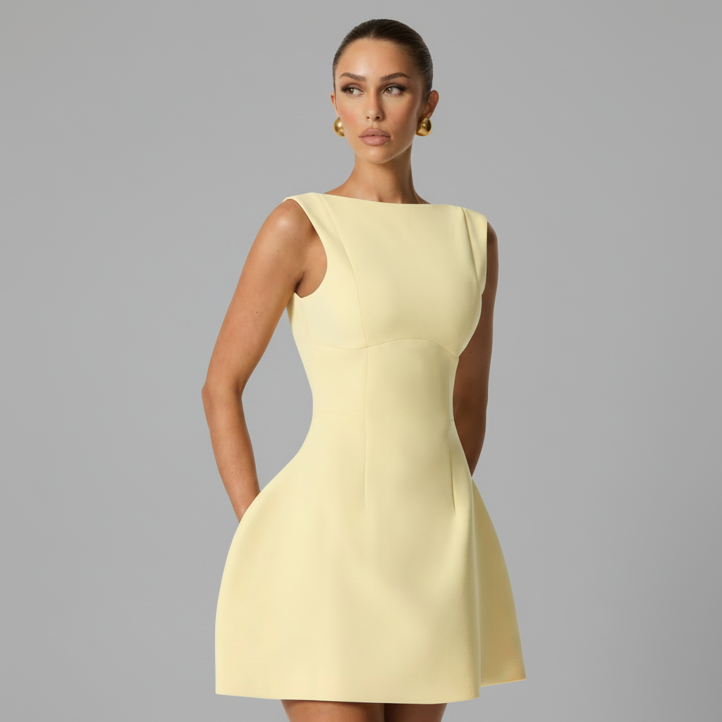 Boat Neck Cotton A-Line Mini Dress for Casual Summer Outings