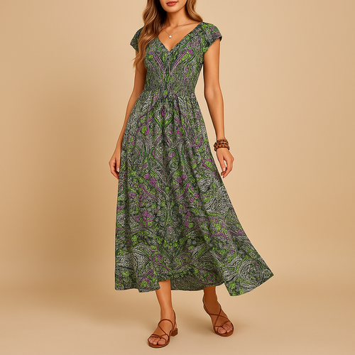 Bohemian Maxi Dress for Women | Lightweight Cotton, Sleeveless Floral Print | Casual Summer Beachwear