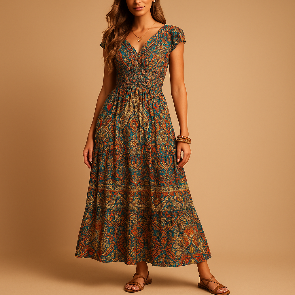 Bohemian Maxi Dress for Women | Lightweight Cotton, Sleeveless Floral Print | Casual Summer Beachwear