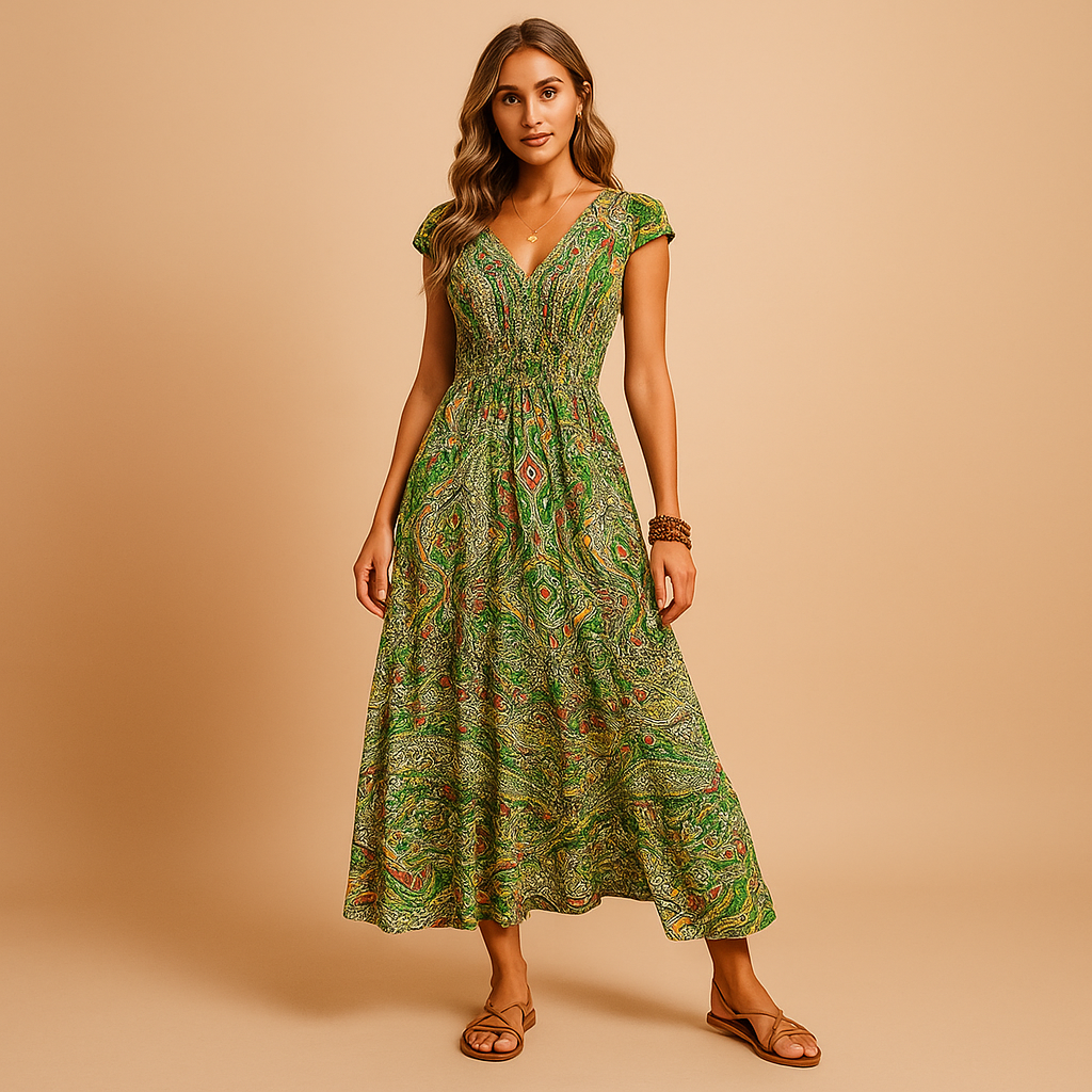 Bohemian Maxi Dress for Women | Lightweight Cotton, Sleeveless Floral Print | Casual Summer Beachwear