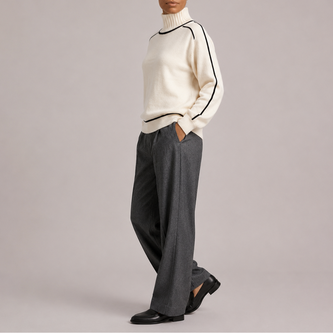 Women's Contrast Trim Roll Neck Jumper