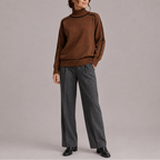 Women's Contrast Trim Roll Neck Jumper – Brown