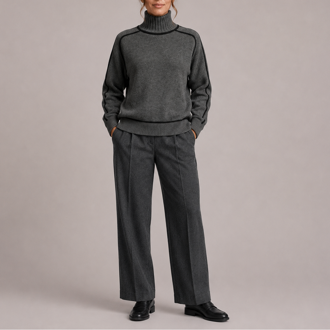 Women's Contrast Trim Roll Neck Jumper – Gray